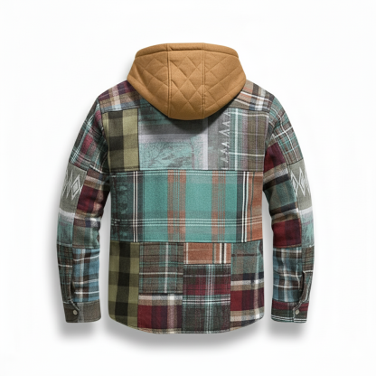 Casual Plaid Patchwork Hooded Jacket For Men