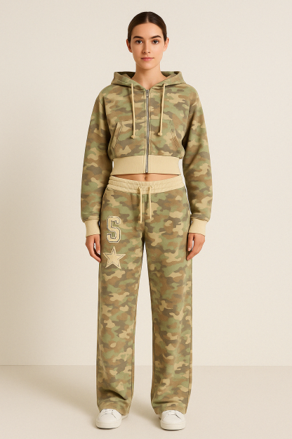 Camo Zip Hoodie And Lounge Set