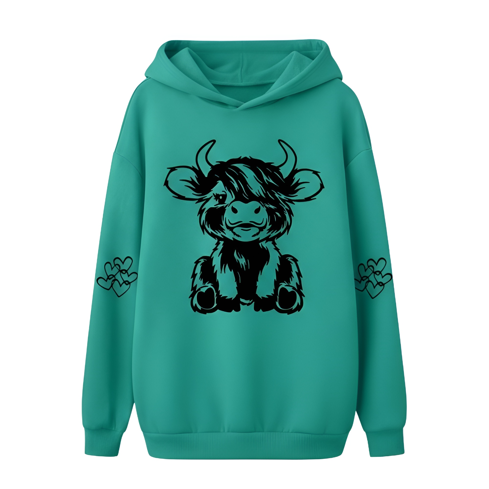 Casual Highland Cow Graphic Print Long Sleeve Pullover Hoodie
