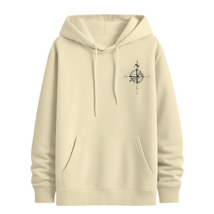 Casual Loose Fit Hoodie With Compass And Mountain Graphic Print For Men