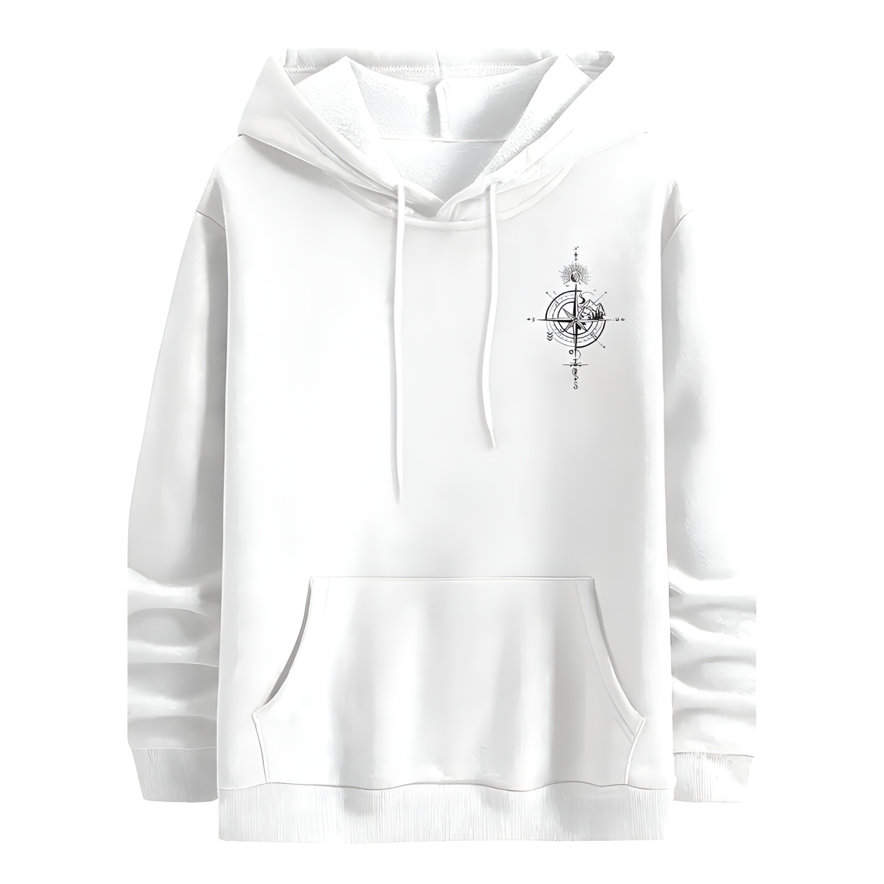 Casual Loose Fit Hoodie With Compass And Mountain Graphic Print For Men