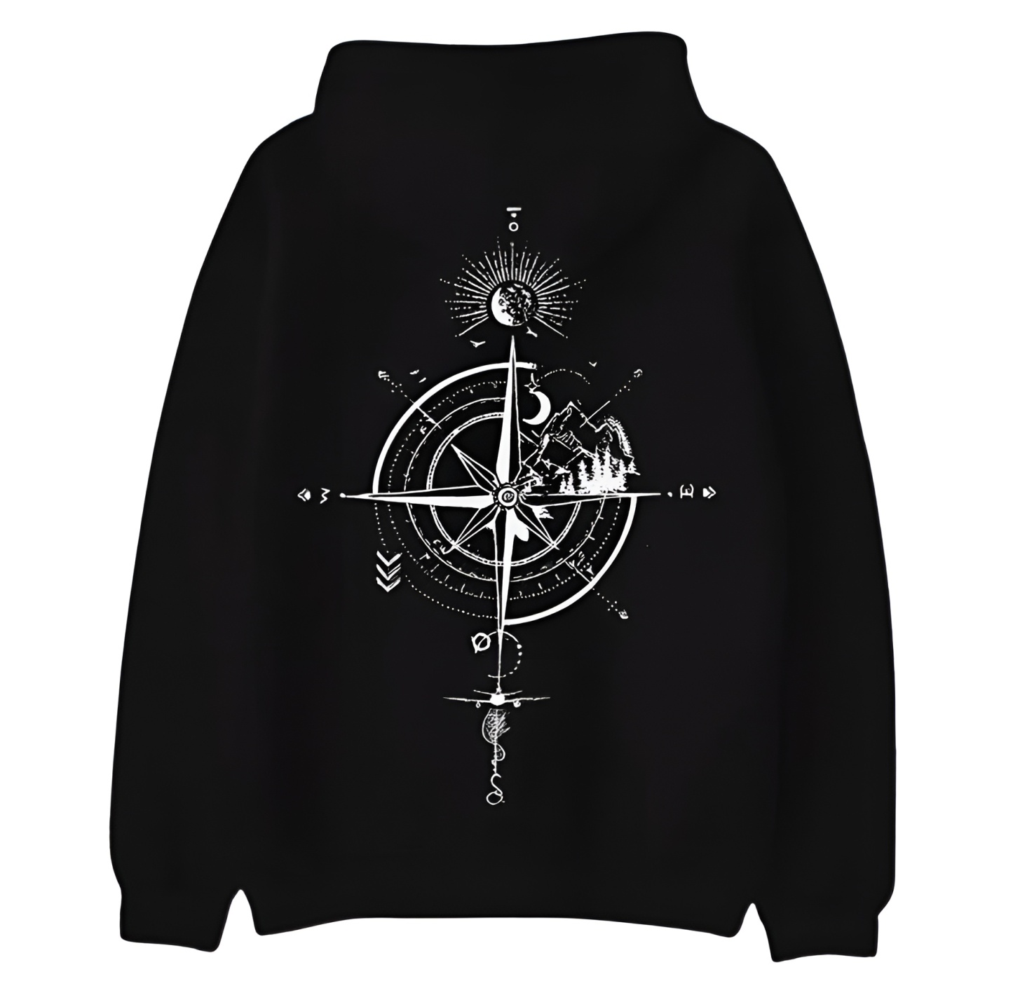 Casual Loose Fit Hoodie With Compass And Mountain Graphic Print For Men