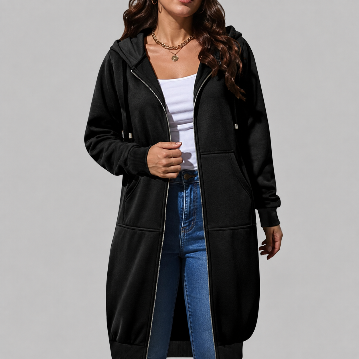 Casual Fitted Long Sleeve Tunic Sweatshirt With Zip For Women