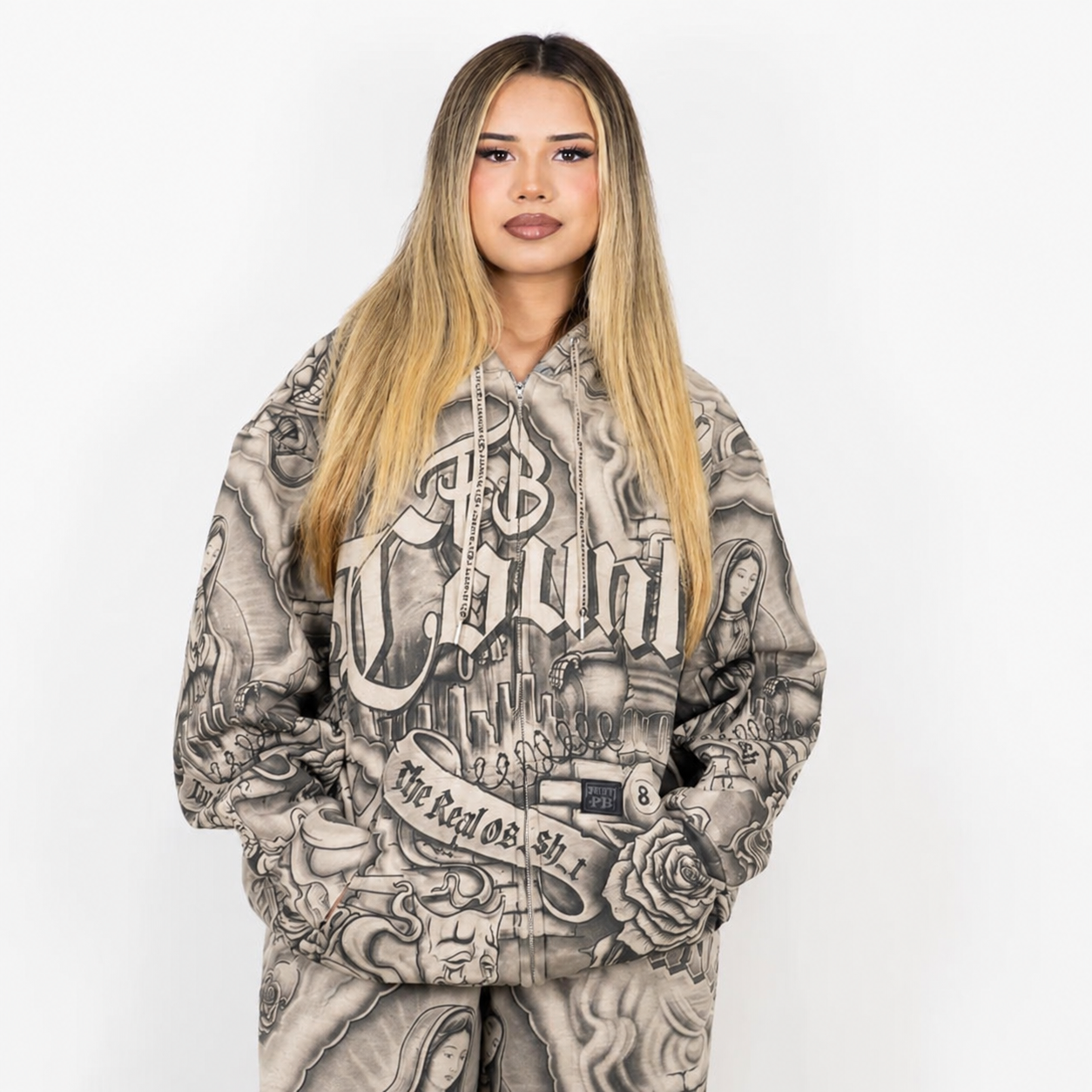 Oversized Gothic Graphic Hooded Sweatshirt for Men and Women