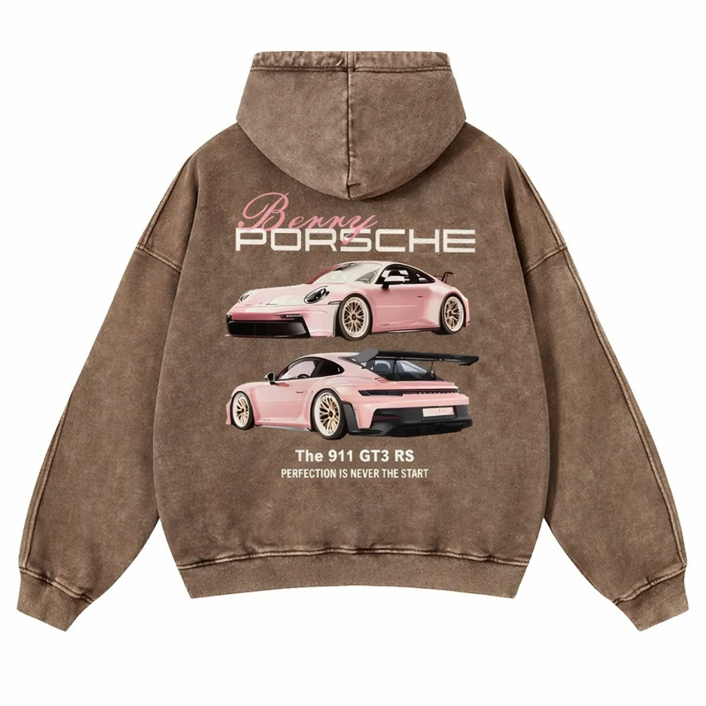 Breey Pink Car 380g Autumn VIntage Washed Hoodie Graphic Sweatshirt