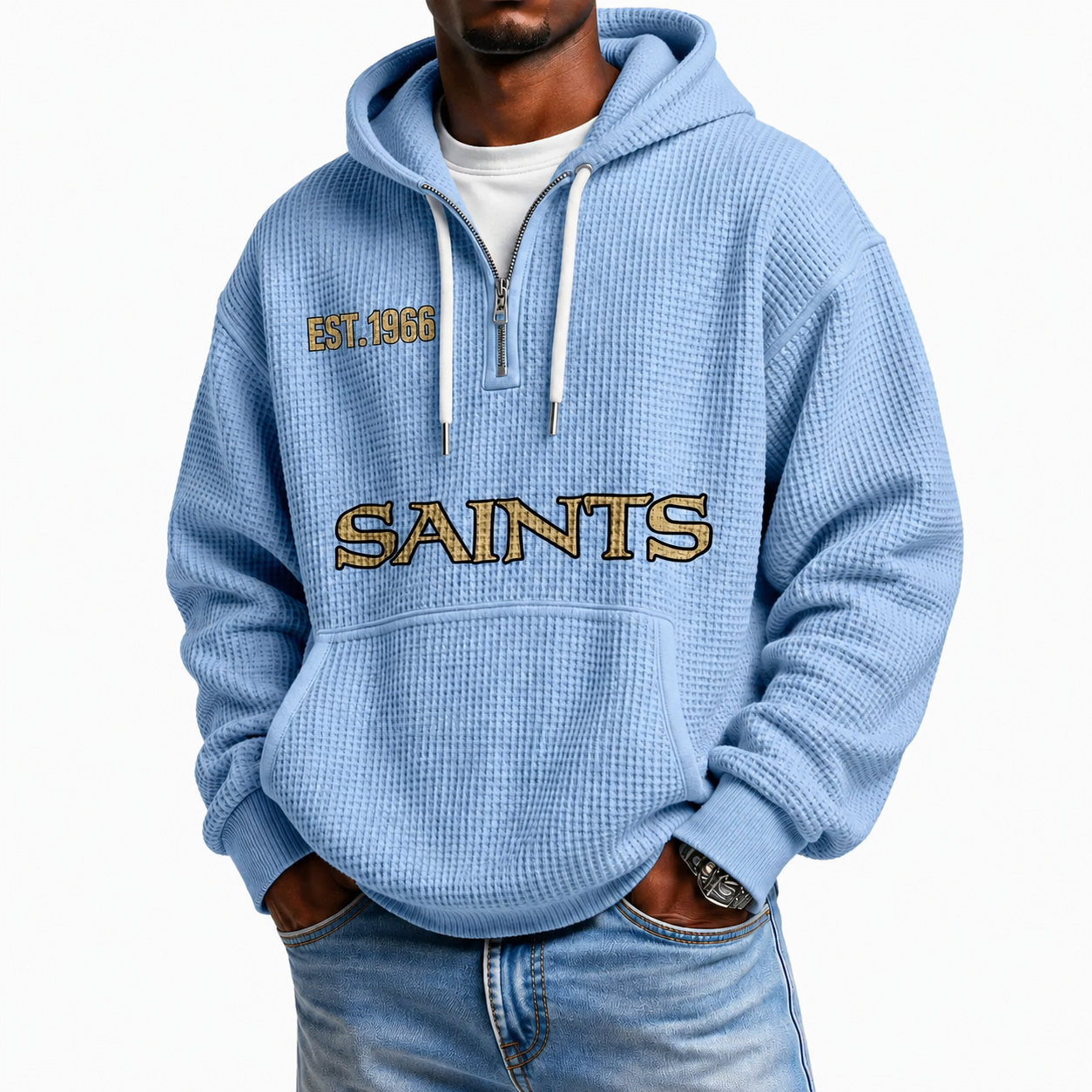 New Orleans Saints EST 1966 Waffle Quarter Zip Football Fan Hoodie