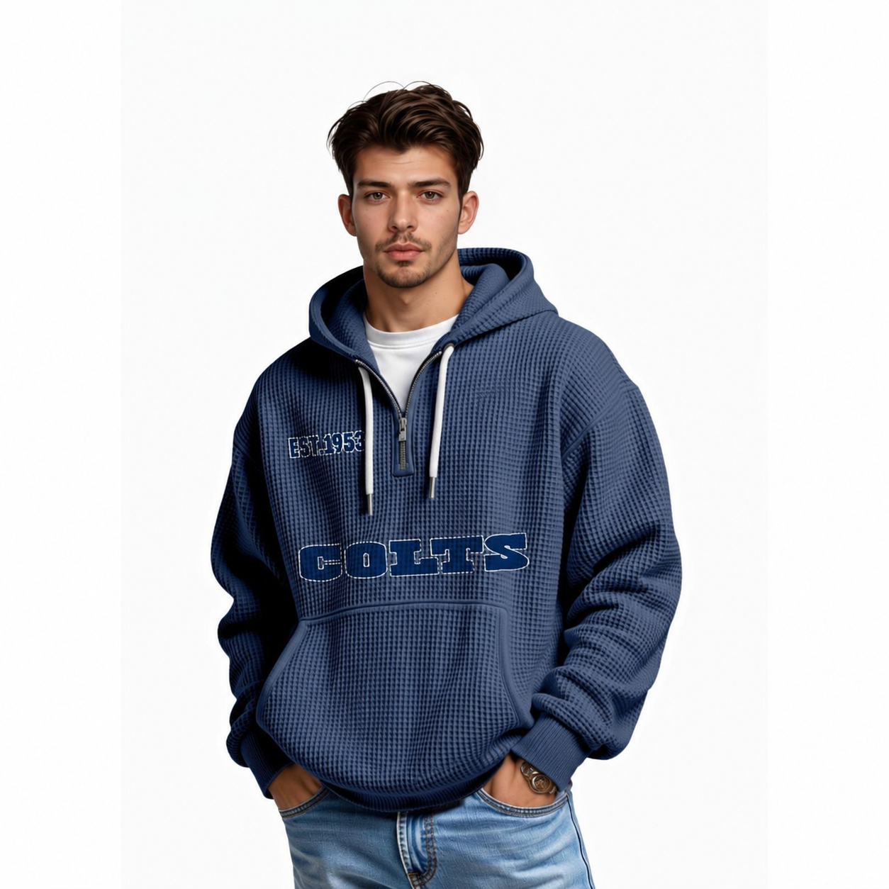 Indianapolis Colts Inspired Quarter Zip Hoodie