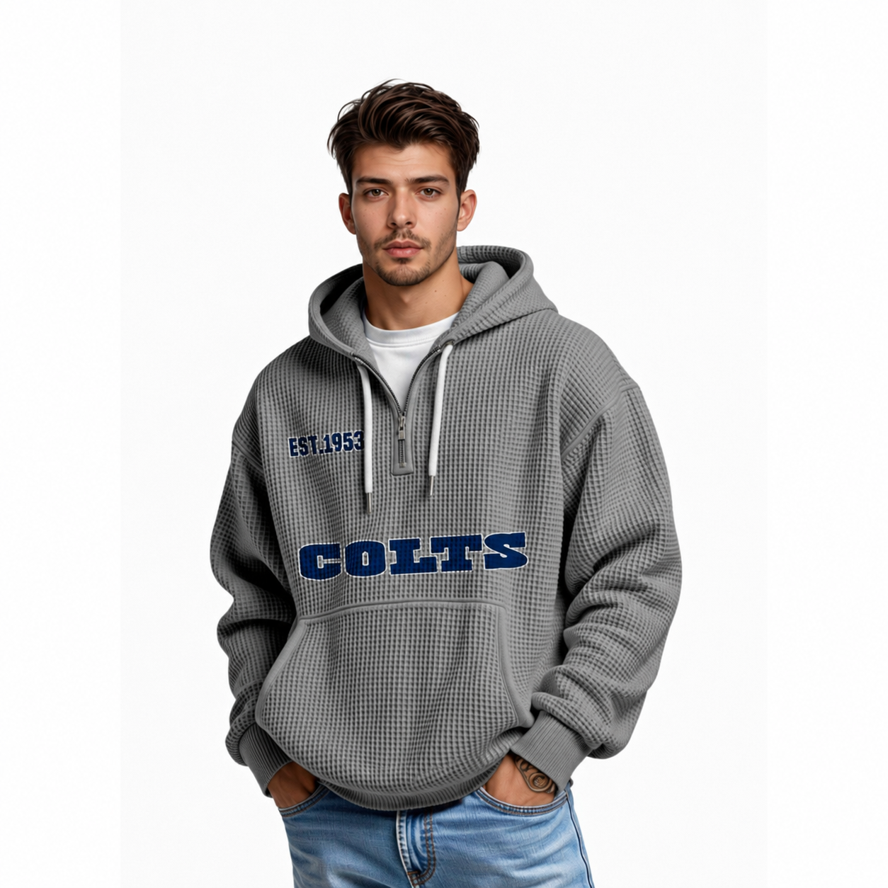 Indianapolis Colts Inspired Quarter Zip Hoodie
