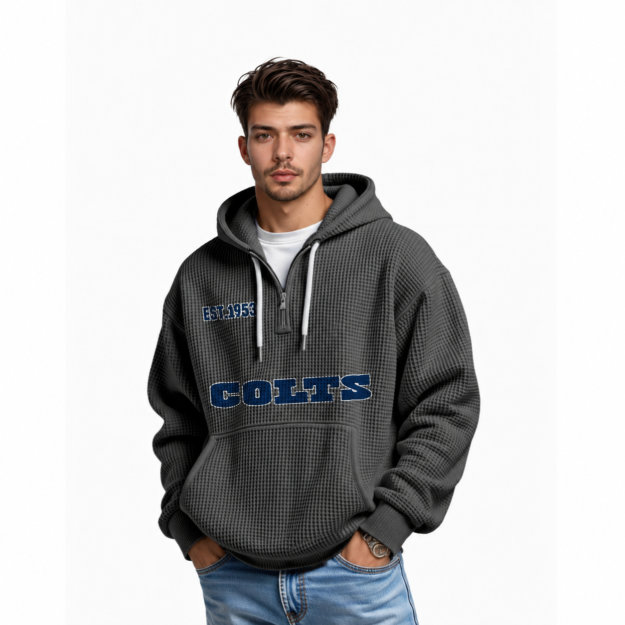 Indianapolis Colts Inspired Quarter Zip Hoodie