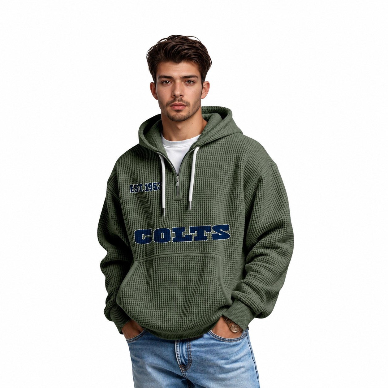 Indianapolis Colts Inspired Quarter Zip Hoodie