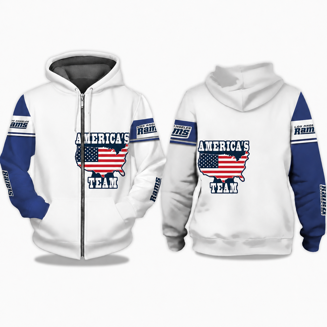 Los Angeles Rams Football Themed Zip Hoodie