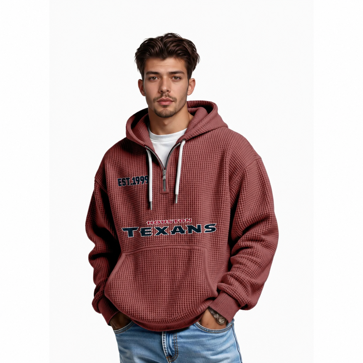 Houston Texans Football Themed Quarter Zip Waffle Hoodie