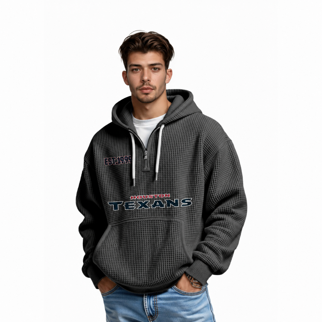Houston Texans Football Themed Quarter Zip Waffle Hoodie