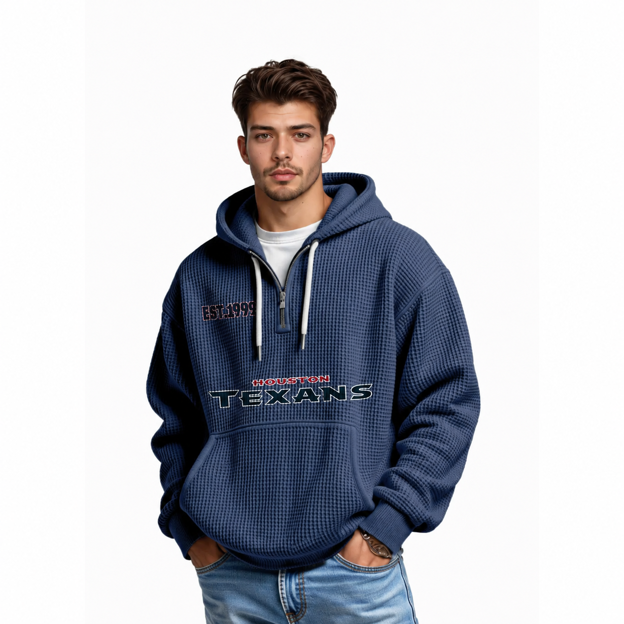 Houston Texans Football Themed Quarter Zip Waffle Hoodie