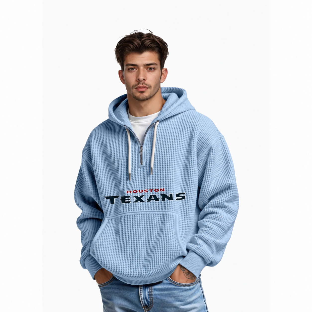 Houston Texans Football Themed Quarter Zip Waffle Hoodie