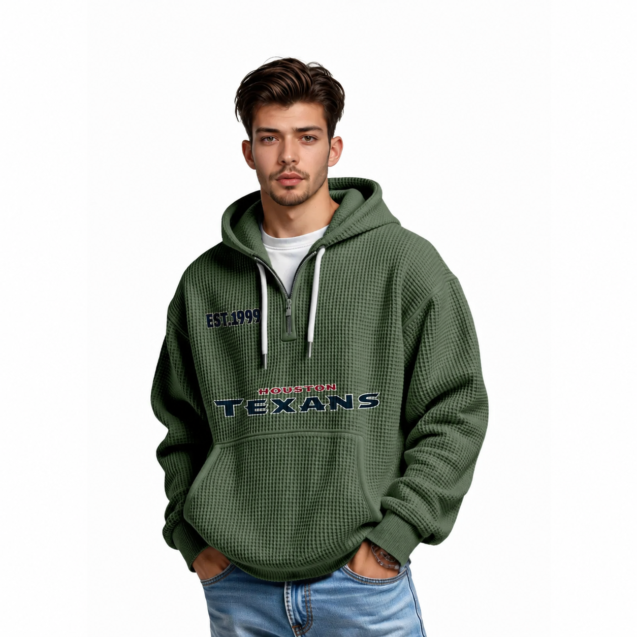 Houston Texans Football Themed Quarter Zip Waffle Hoodie
