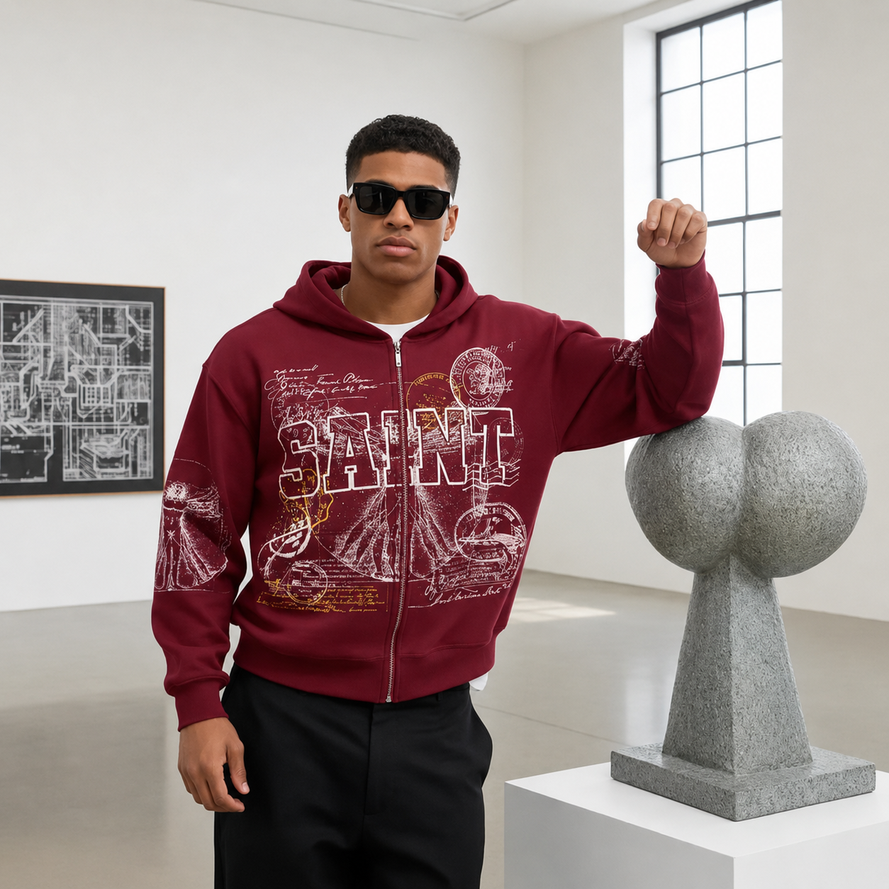 Casual Graphic Printed Zippered Hoodie 