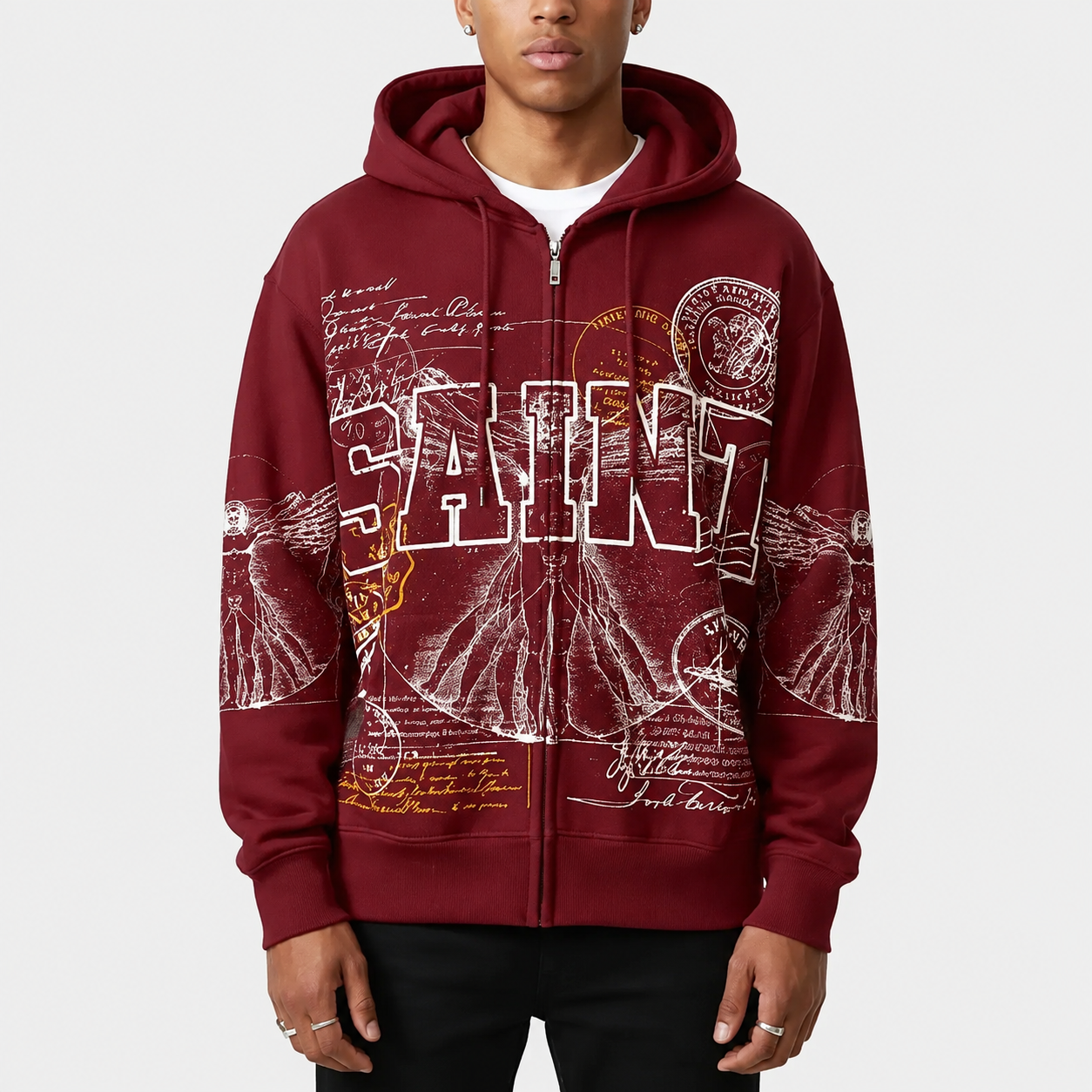 Casual Graphic Printed Zippered Hoodie 