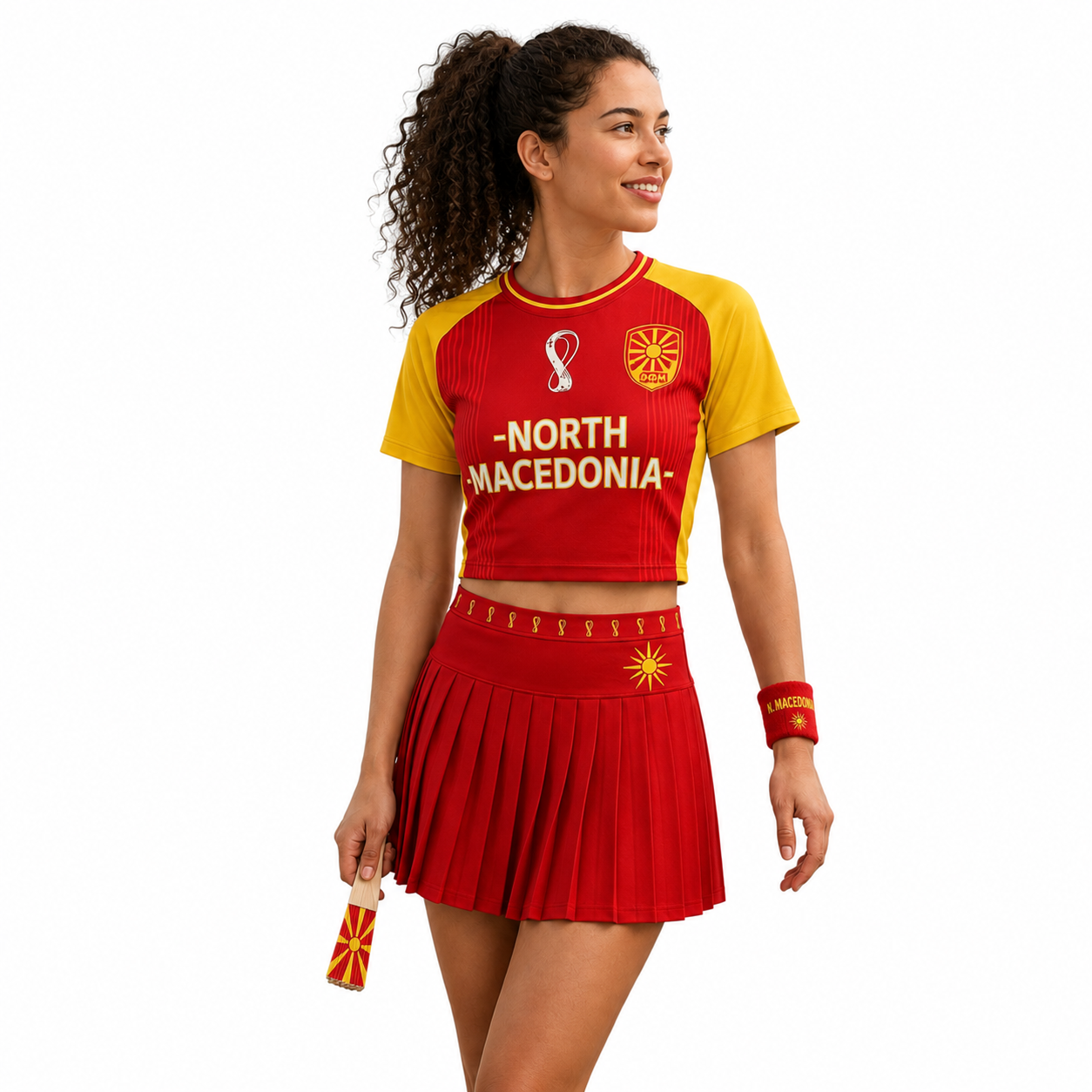 FIFA 2026 North Macedonia Football Themed Two Piece Skirt Set For Women