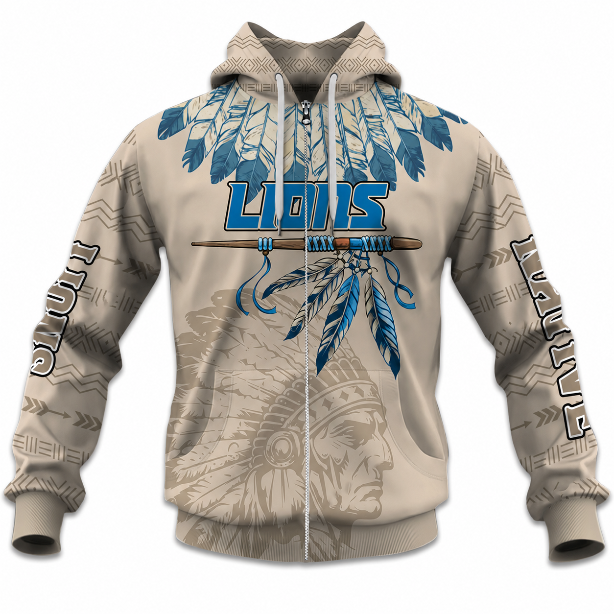Personalized Detroit Lions Football Themed Zipper Hoodie