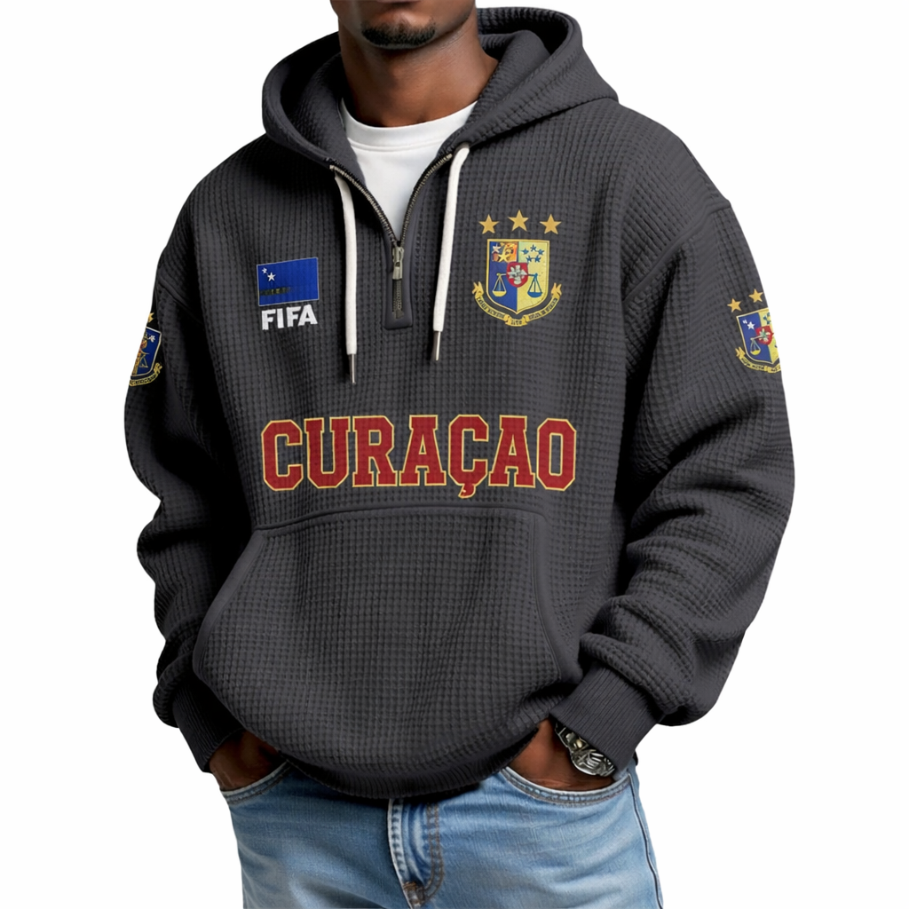 FIFA 2026 Curaçao Printed Waffle Quarter Zip Football Fan Hoodie