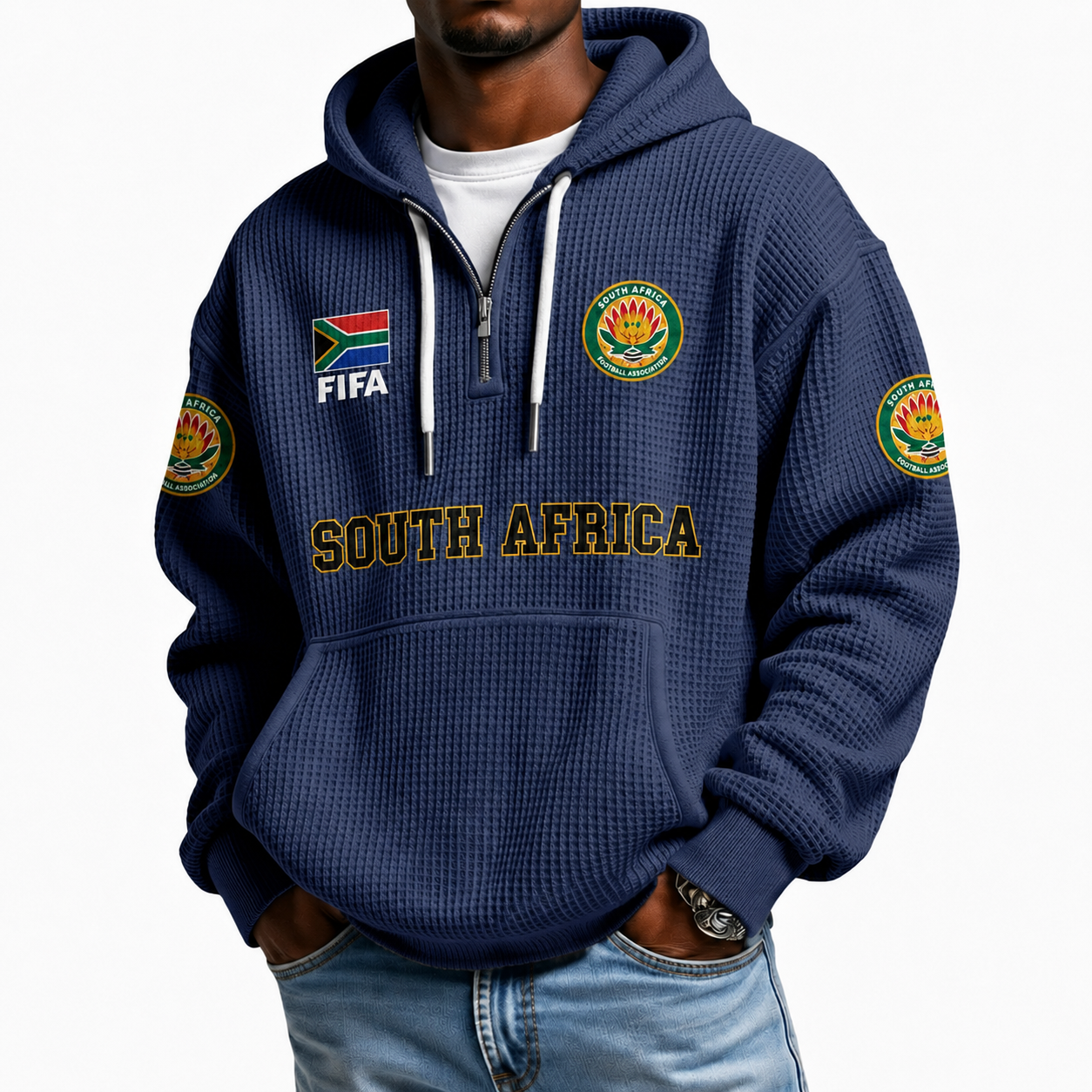 FIFA 2026 South Africa Printed Waffle Quarter Zip Football Fan Hoodie