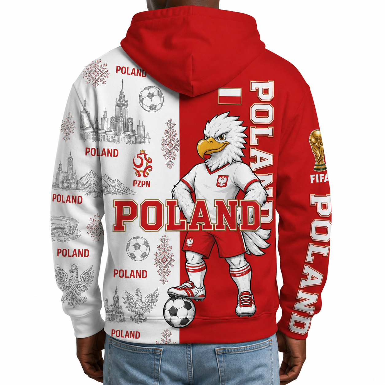 FIFA 2026 Poland Football Themed All Over Printed Hoodie