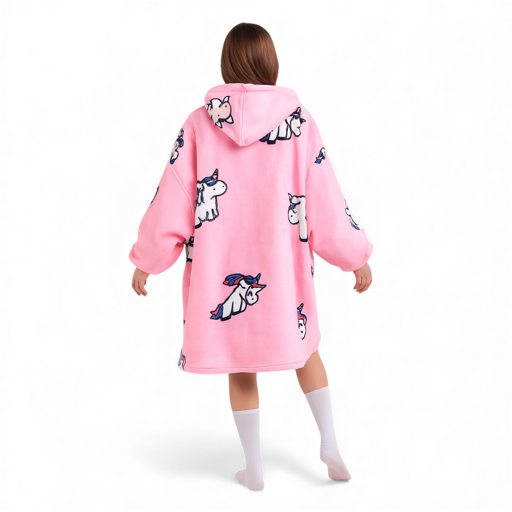 Unicorn Printed Oversized Wearable Fleece Hoodie Blanket