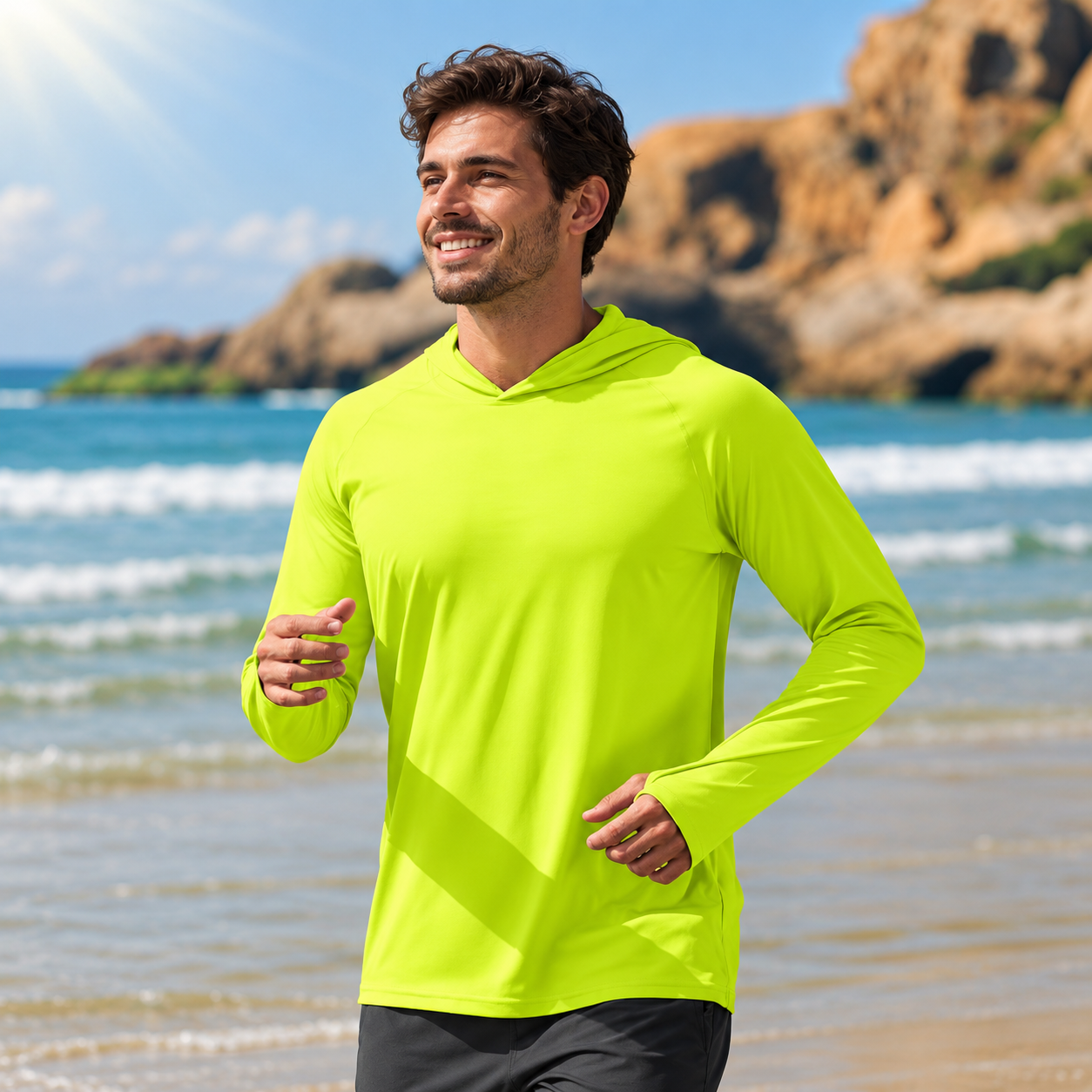 Lightweight Long Sleeve Active Hooded T Shirts For Men