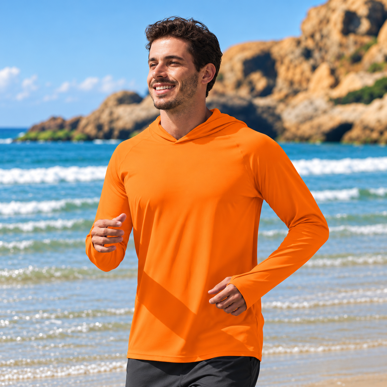 Lightweight Long Sleeve Active Hooded T Shirts For Men