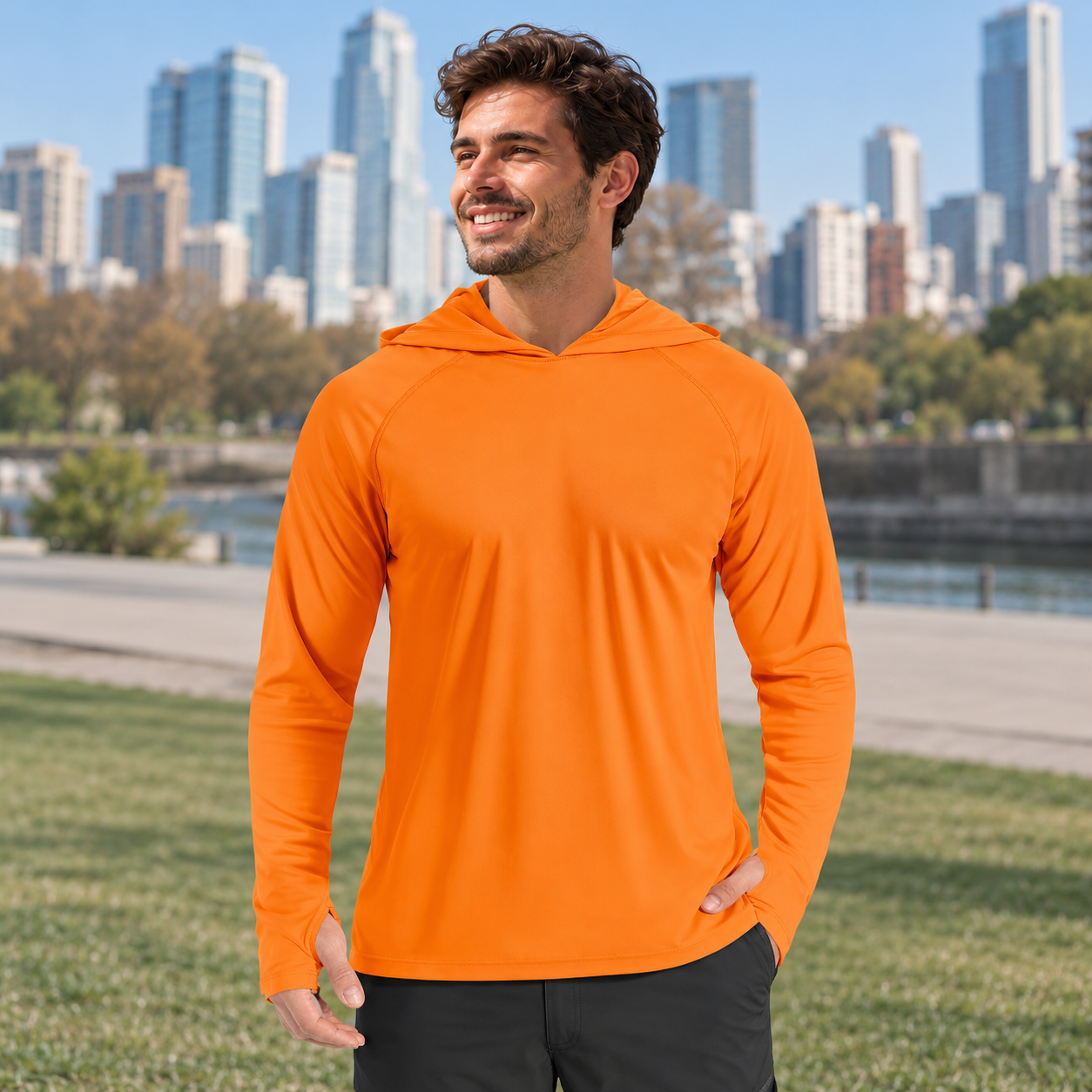 Lightweight Long Sleeve Active Hooded T Shirts For Men