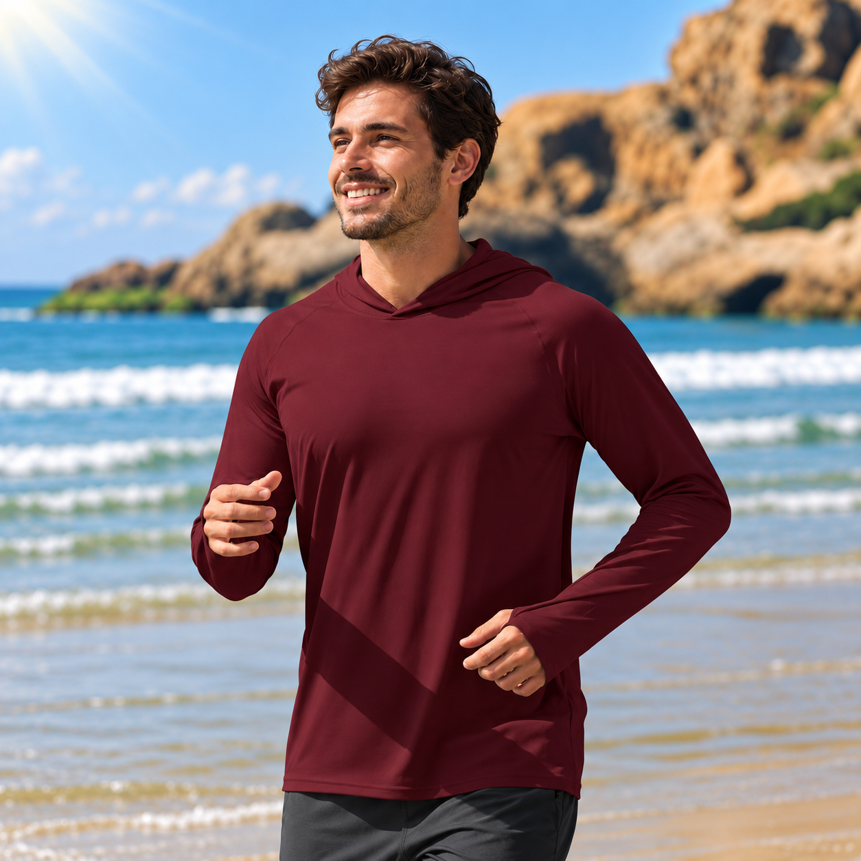 Lightweight Long Sleeve Active Hooded T Shirts For Men