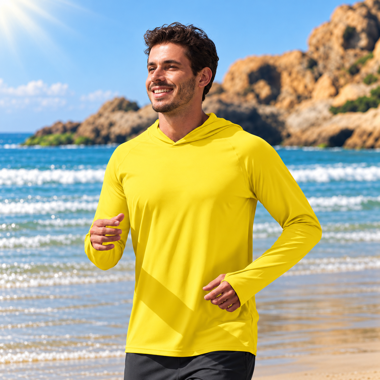 Lightweight Long Sleeve Active Hooded T Shirts For Men