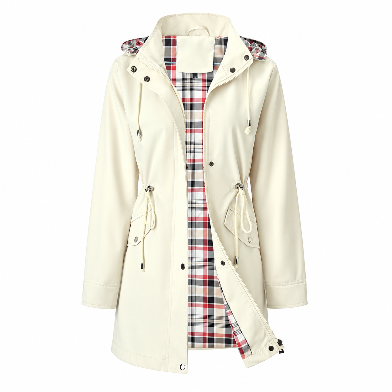 Casual Cinched Band Waterproof Jacket For Women