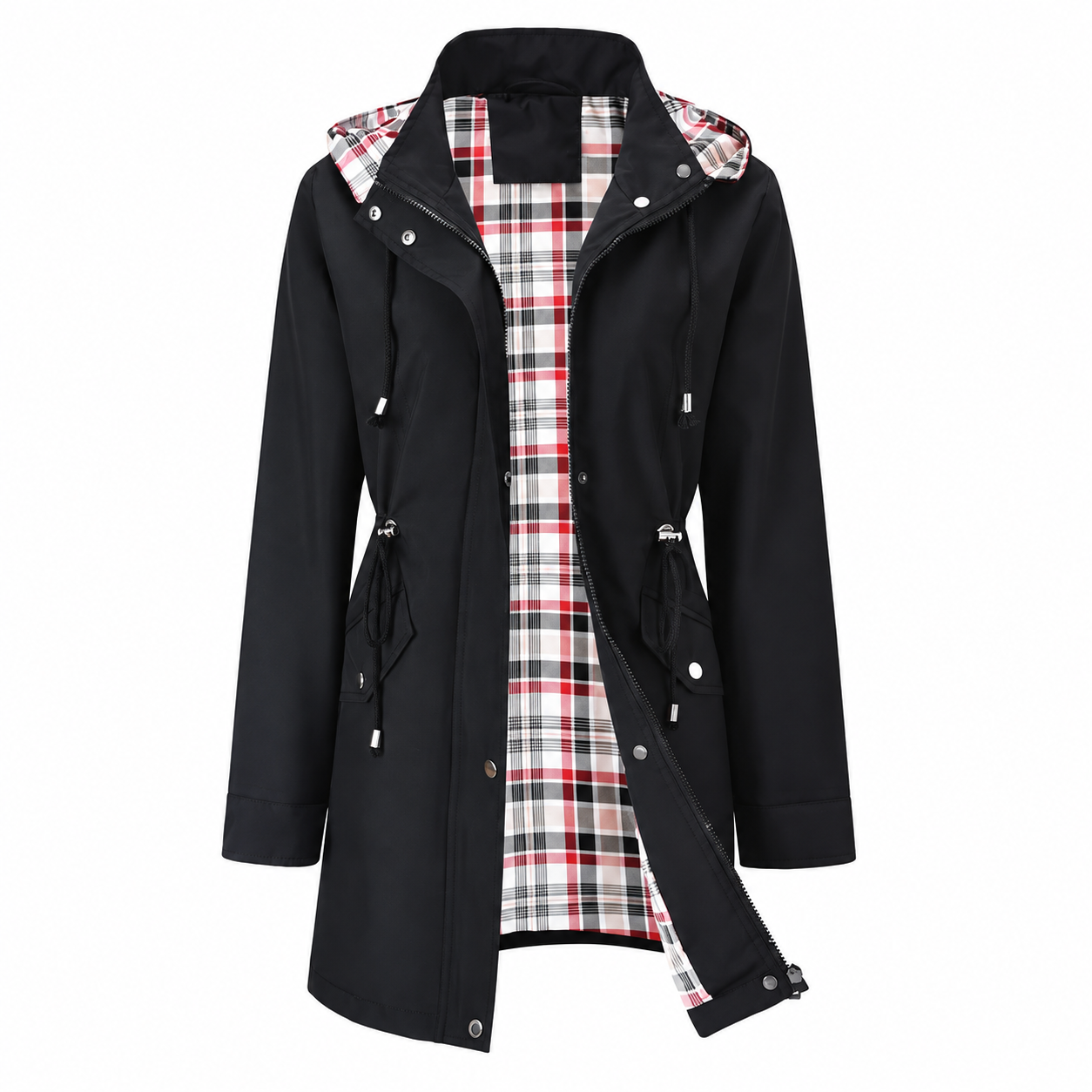 Casual Cinched Band Waterproof Jacket For Women