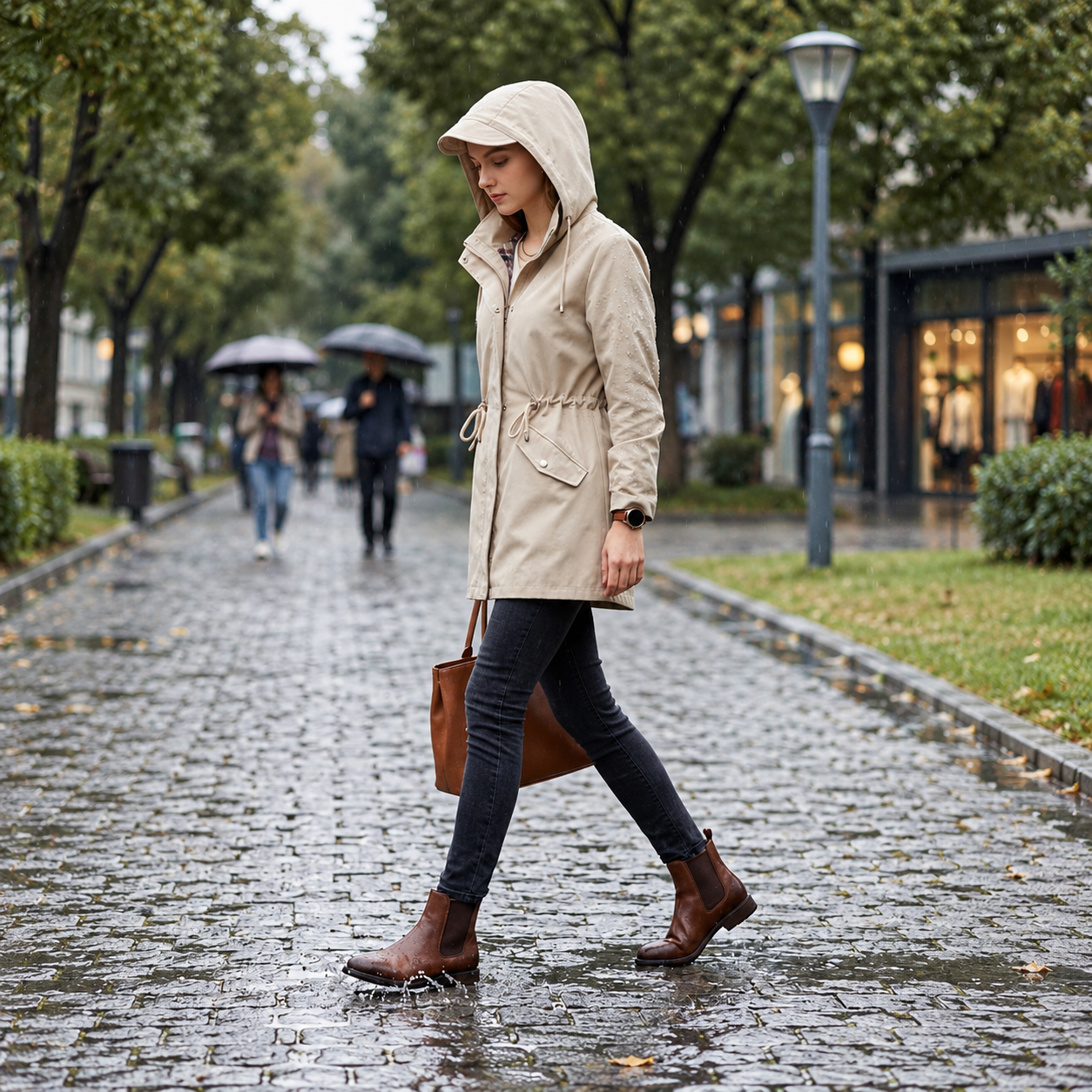 Casual Cinched Band Waterproof Jacket For Women