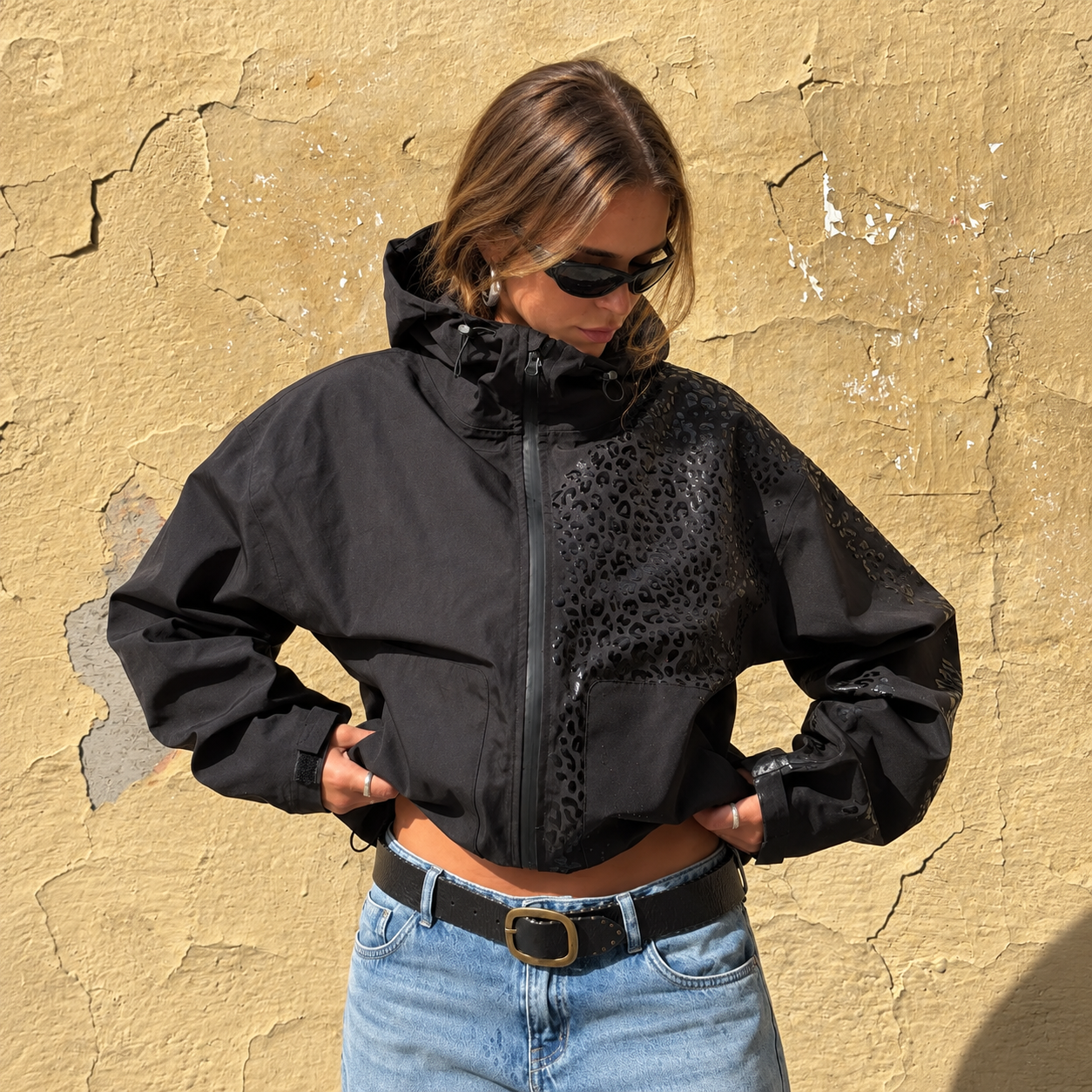 Water Reactive Cheetah Print Rain Jacket for Women