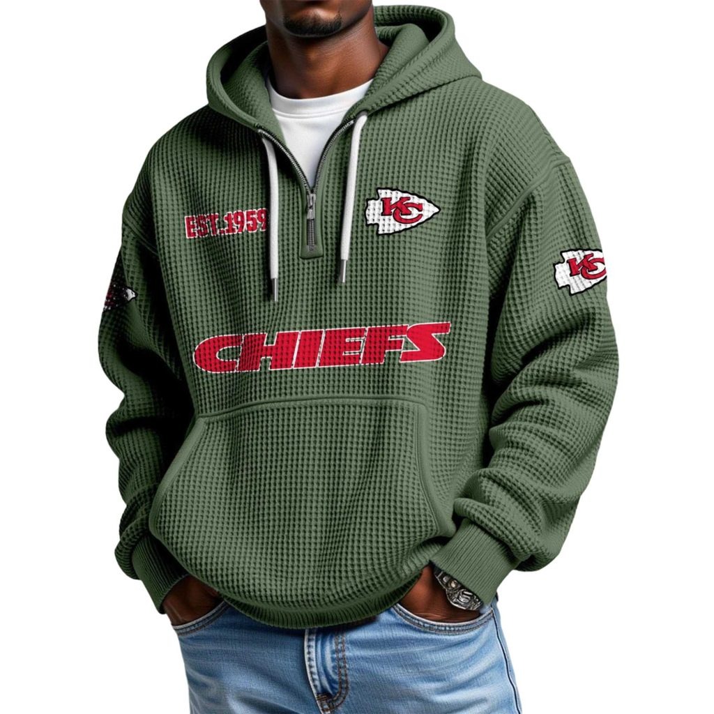 Kansas City Chiefs EST 1959 Printed Waffle Quarter Zip Football Fan Hoodie