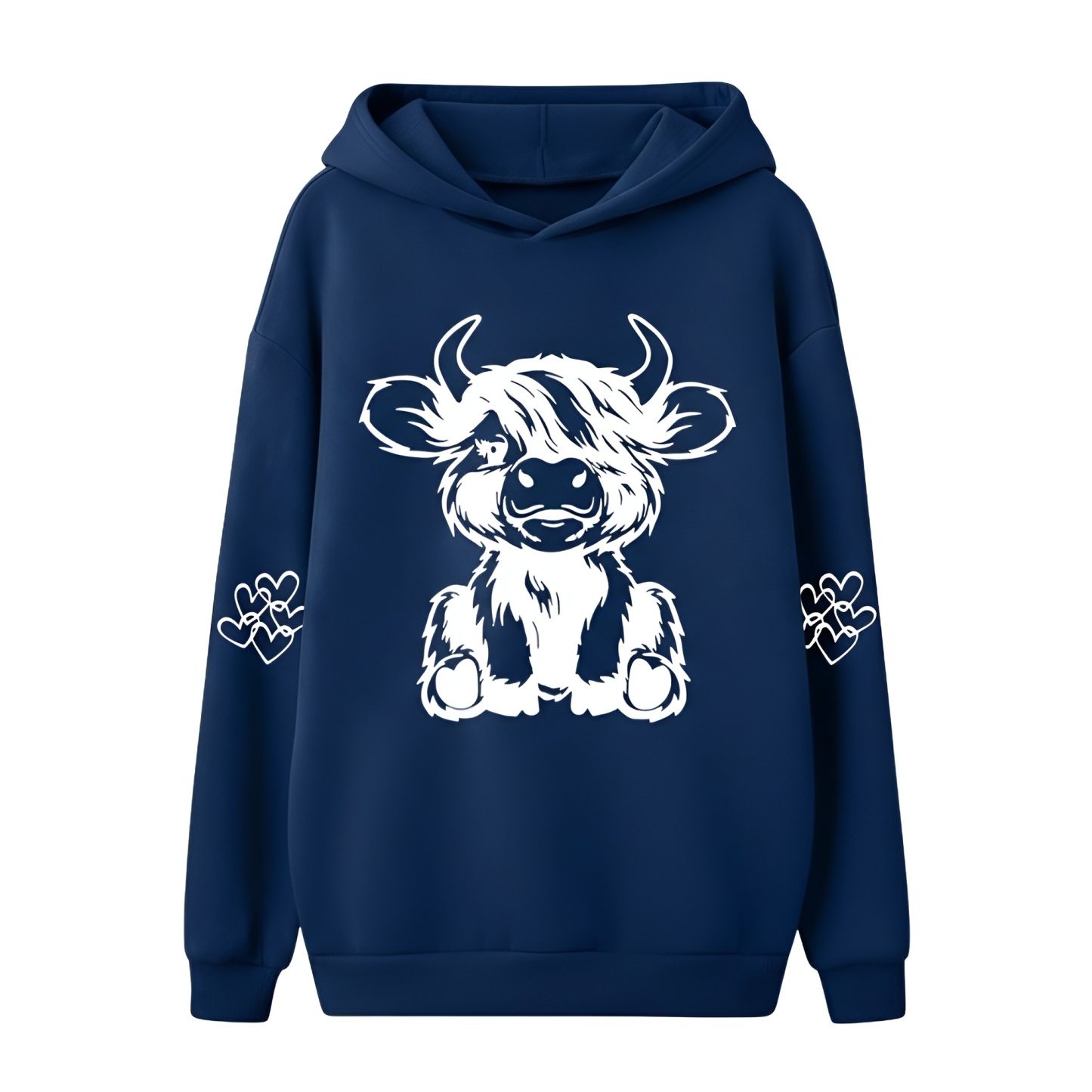 Cow Print Hooded Pullover Sweatshirt With Pocket