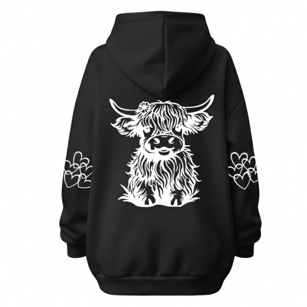 Cozy Highland Cow Printed Hoodie For Women