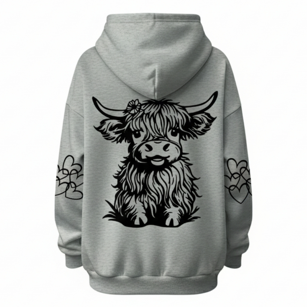 Cozy Highland Cow Printed Hoodie For Women
