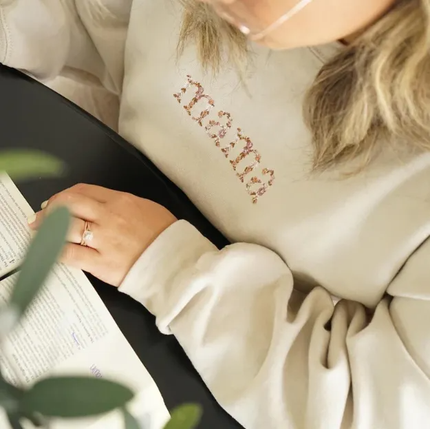 Custom Embroidered Floral Printed Sweatshirt For Mothers Day