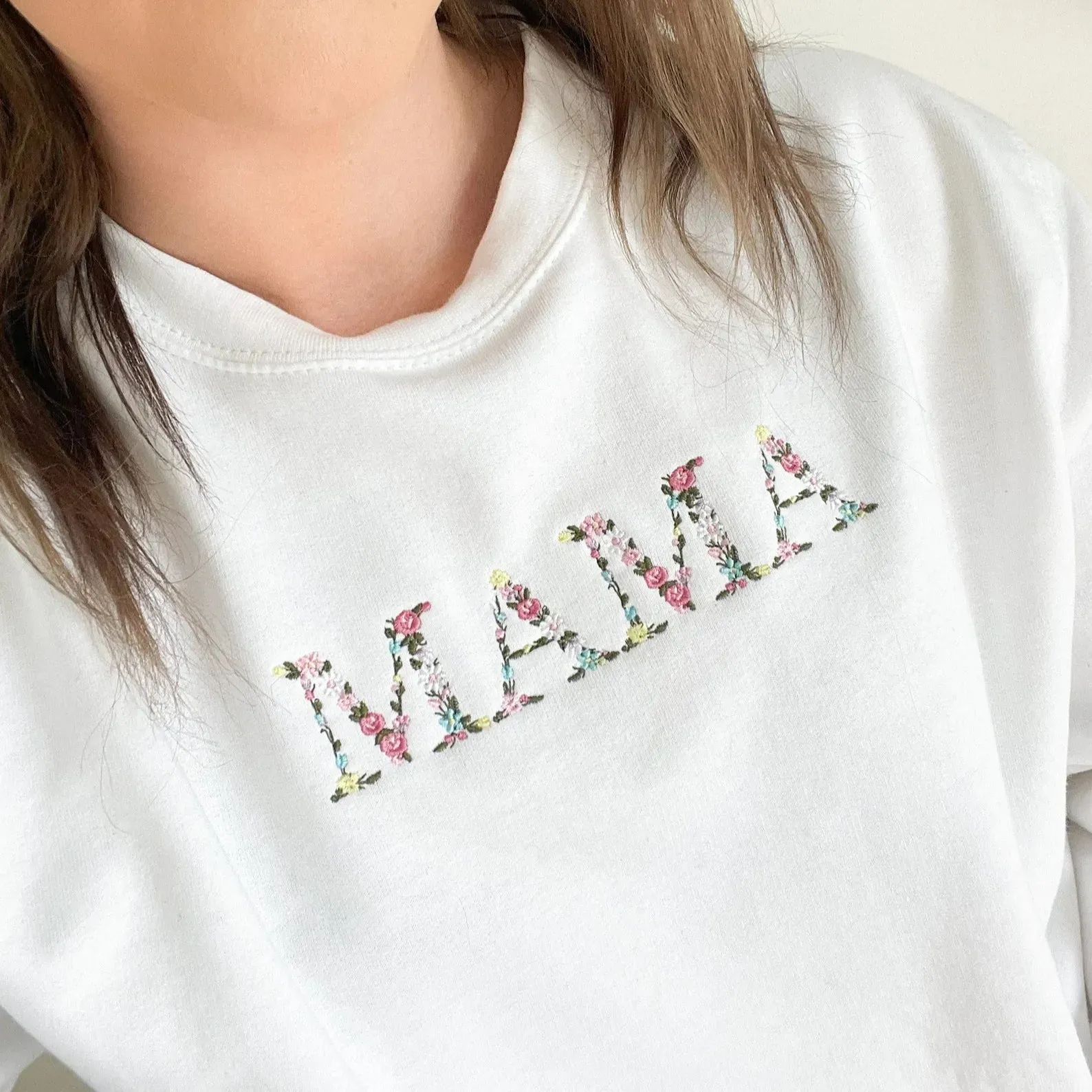 Custom Embroidered Floral Printed Sweatshirt For Mothers Day