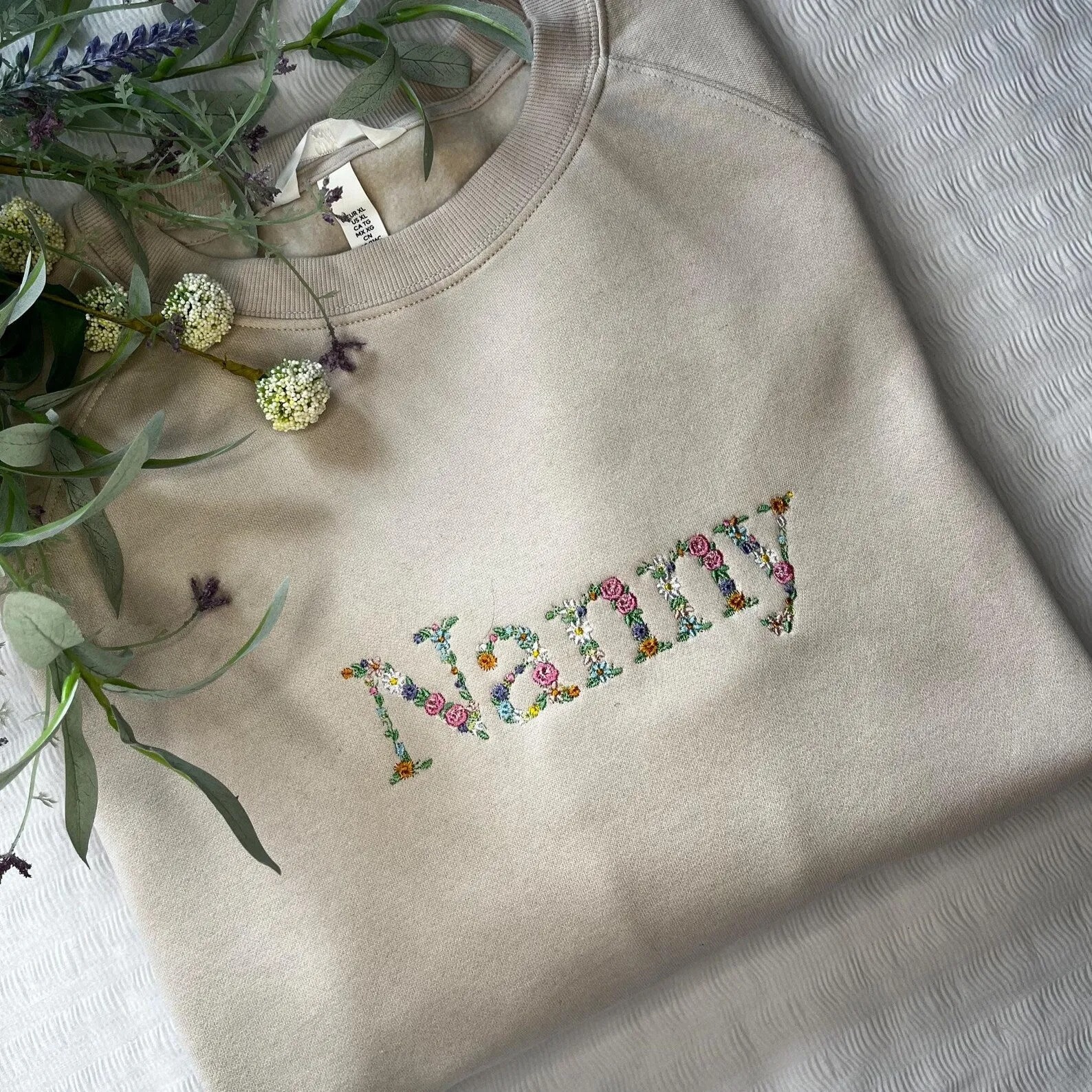 Custom Embroidered Floral Printed Sweatshirt For Mothers Day