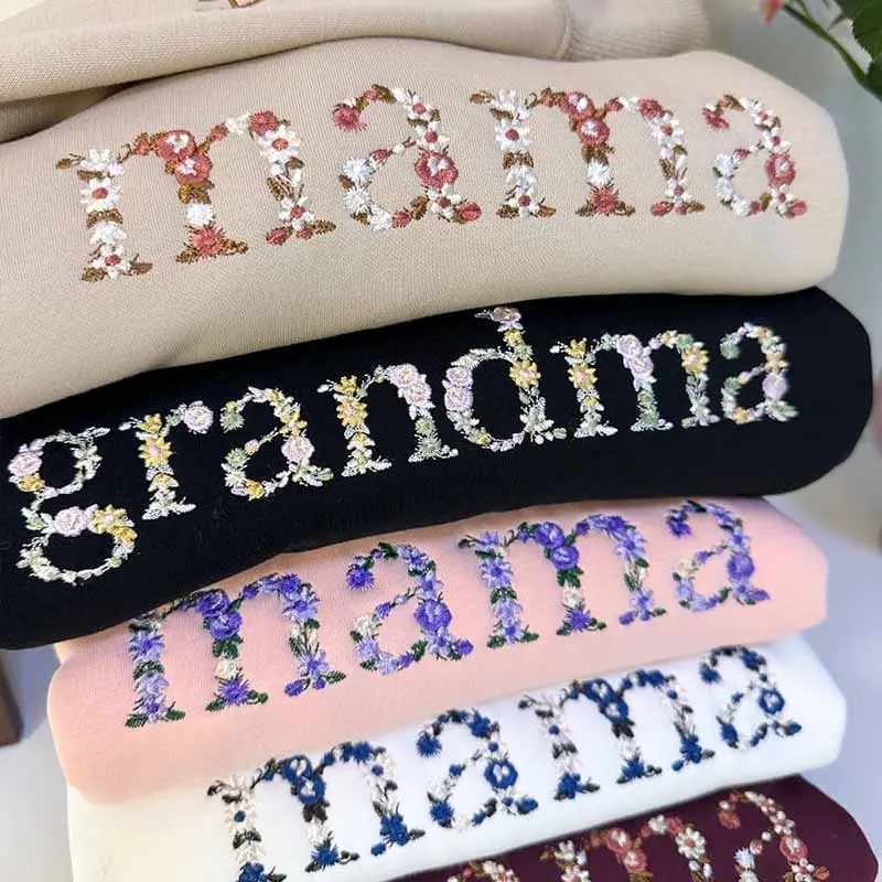 Custom Embroidered Floral Printed Sweatshirt For Mothers Day