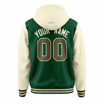 Custom Green Cream Raglan Sleeves Varsity Full-Snap Two Tone Jacket Hoodie