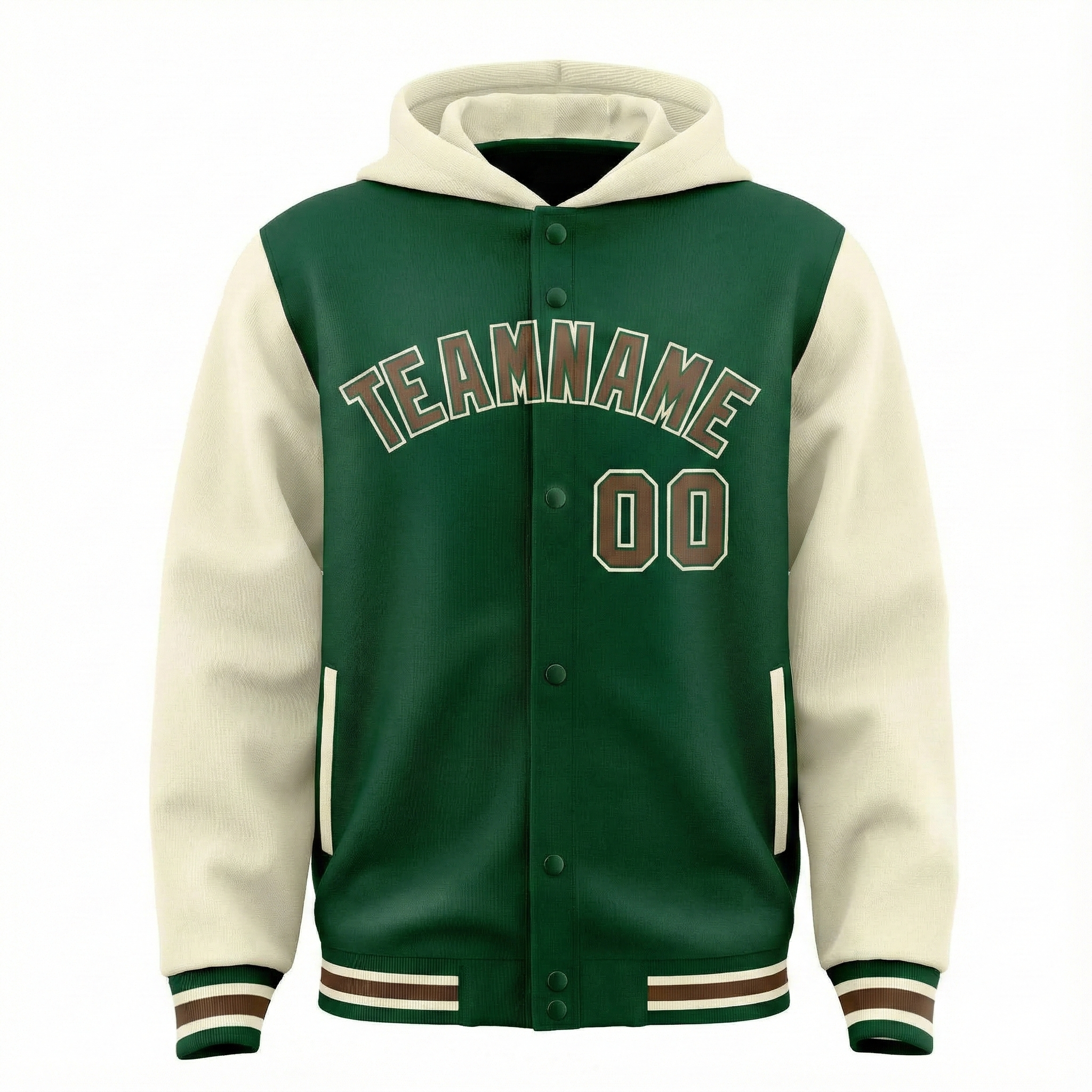 Custom Green Cream Raglan Sleeves Varsity Full-Snap Two Tone Jacket Hoodie
