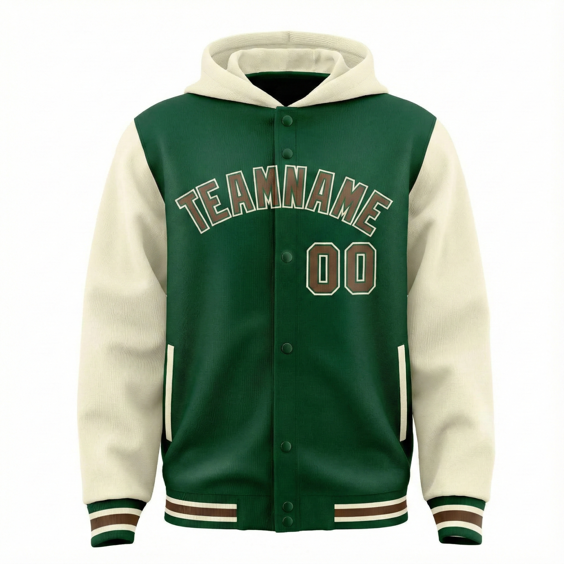 Custom Green Cream Raglan Sleeves Varsity Full-Snap Two Tone Jacket Hoodie