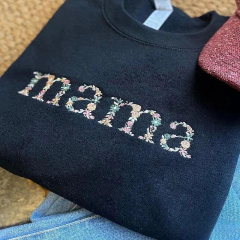 Custom Embroidered Mama Grandma Floral T Shirt Sweatshirt Hoodie-My 3D Hoodie