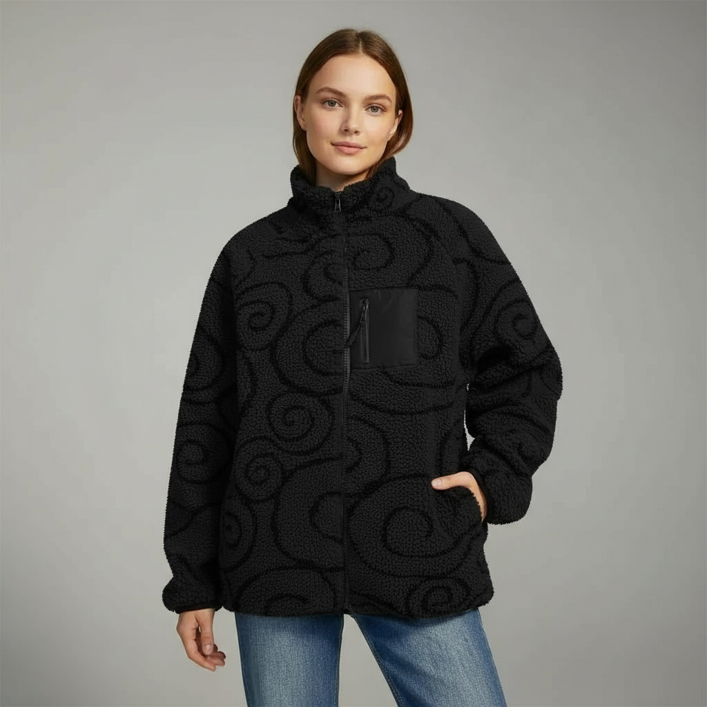 Double Sided Sherpa Fleece Jacket With Zip Up Front For Men